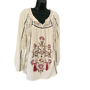 Farmers women's tunic top size US 10 long sleeves beaded embroidered 38ch 26L